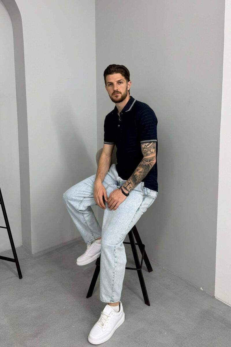 STRIPED DESIGN POLO NECK MEN T-SHIRT BLUE/BLU - 5