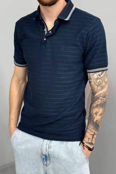 STRIPED DESIGN POLO NECK MEN T-SHIRT BLUE/BLU - 6