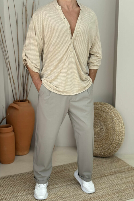 STRIPED DESIGNED MEN T-SHIRT BEIGE/BEZHE - 