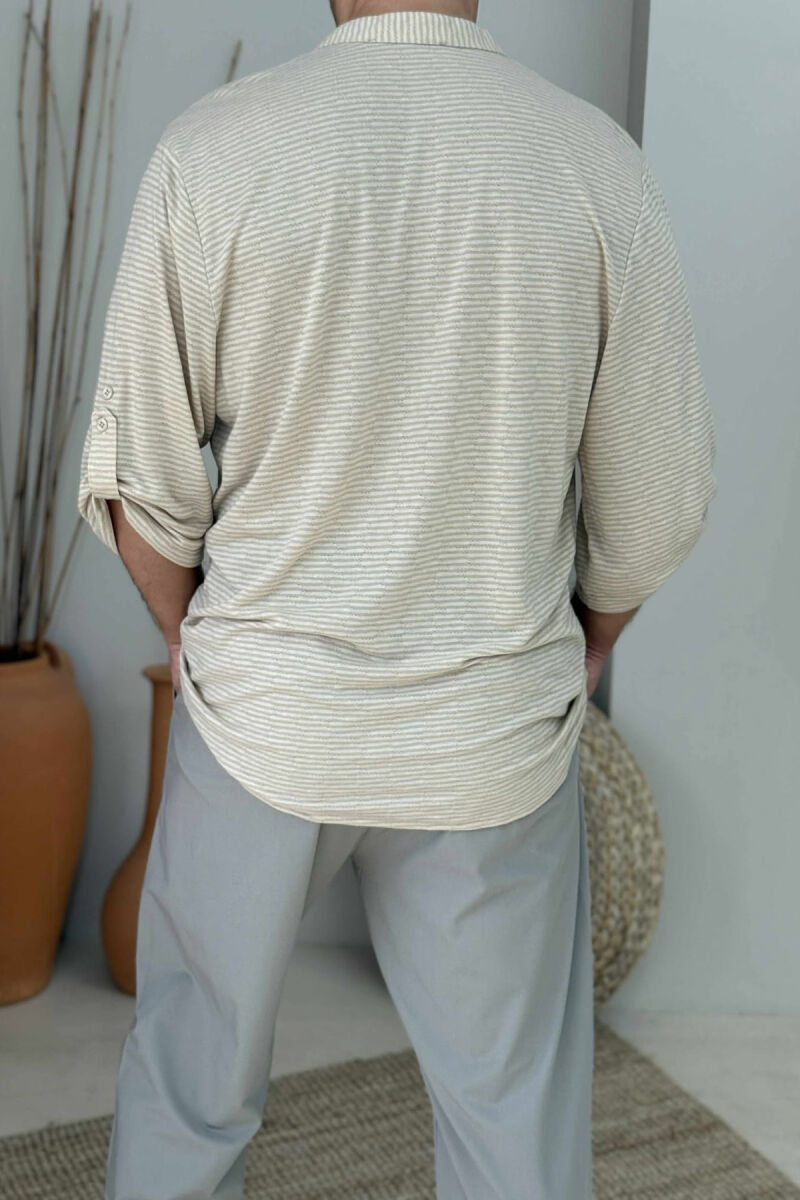 STRIPED DESIGNED MEN T-SHIRT BEIGE/BEZHE - 3