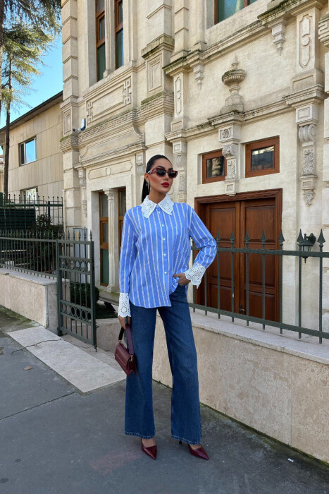 STRIPED FLORAL DETAILS WOMAN SHIRT LIGHTBLUE/BZ - 4