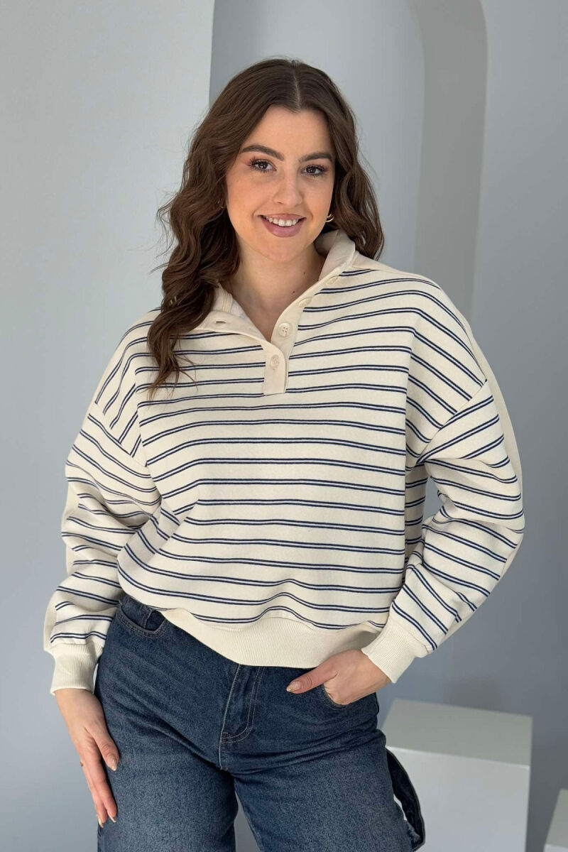 STRIPED FLUFFY WOMEN SWEATSHIRT BLUE/BLU - 1