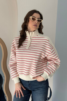 STRIPED FLUFFY WOMEN SWEATSHIRT RED/E KUQE 