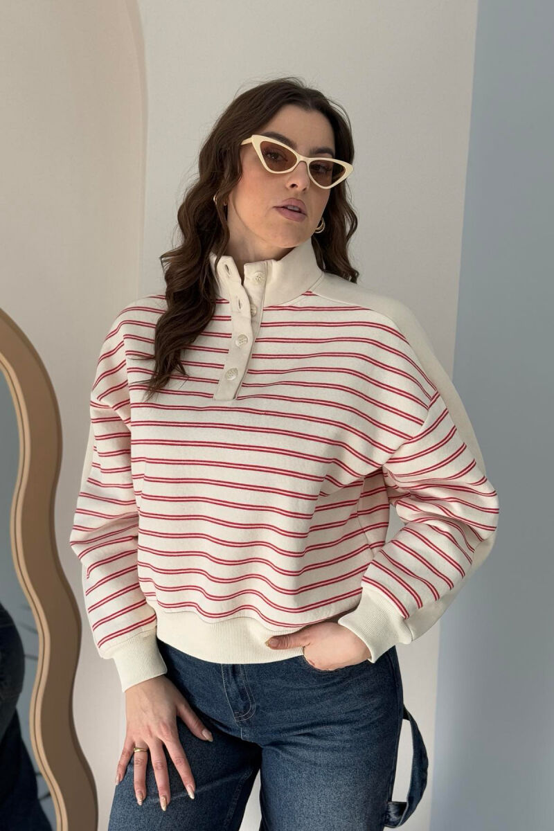 STRIPED FLUFFY WOMEN SWEATSHIRT RED/E KUQE - 1