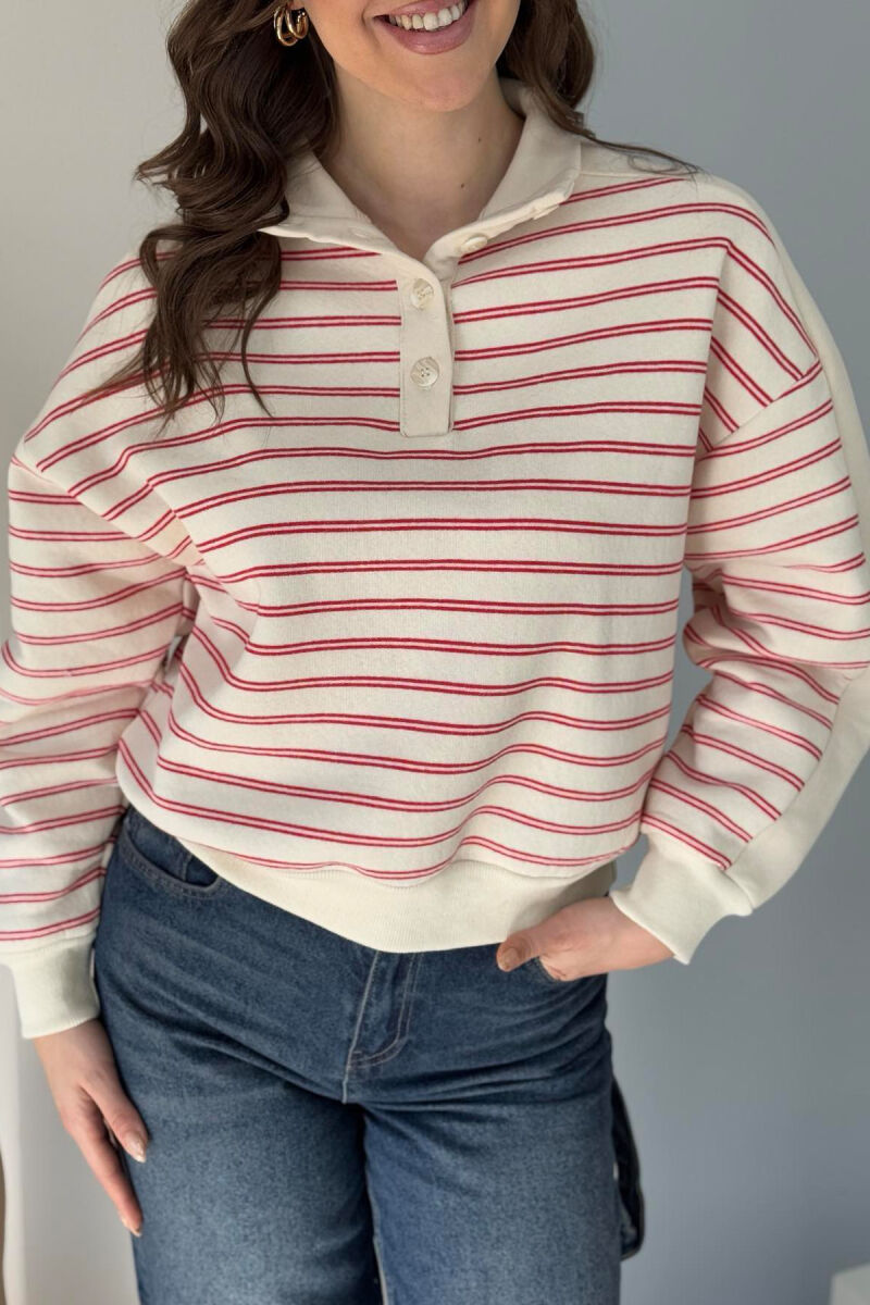 STRIPED FLUFFY WOMEN SWEATSHIRT RED/E KUQE - 2