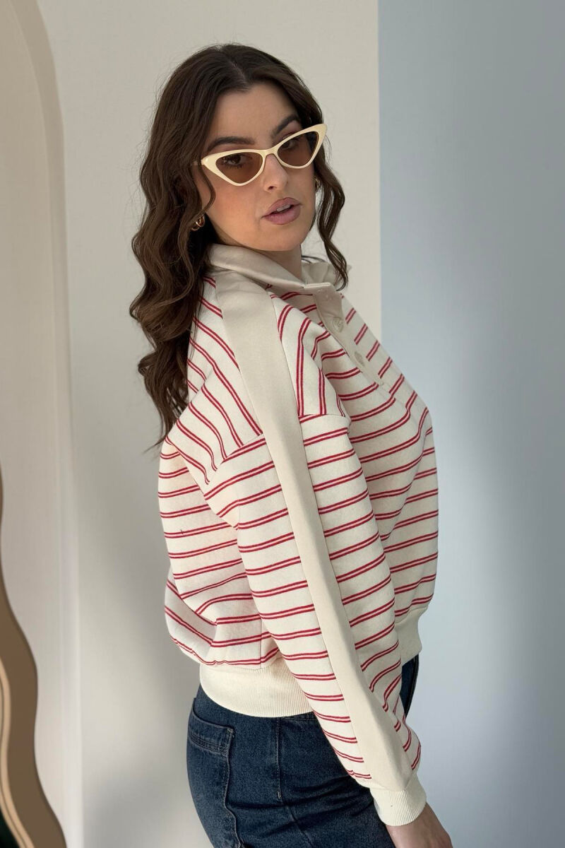 STRIPED FLUFFY WOMEN SWEATSHIRT RED/E KUQE - 3