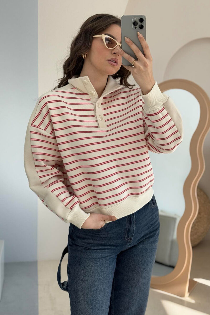 STRIPED FLUFFY WOMEN SWEATSHIRT RED/E KUQE - 5