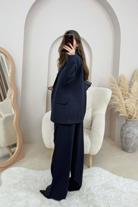 STRIPED JACKET+TROUSERS SIMPLE WOMEN SET DARK BLUE/BEE - 2