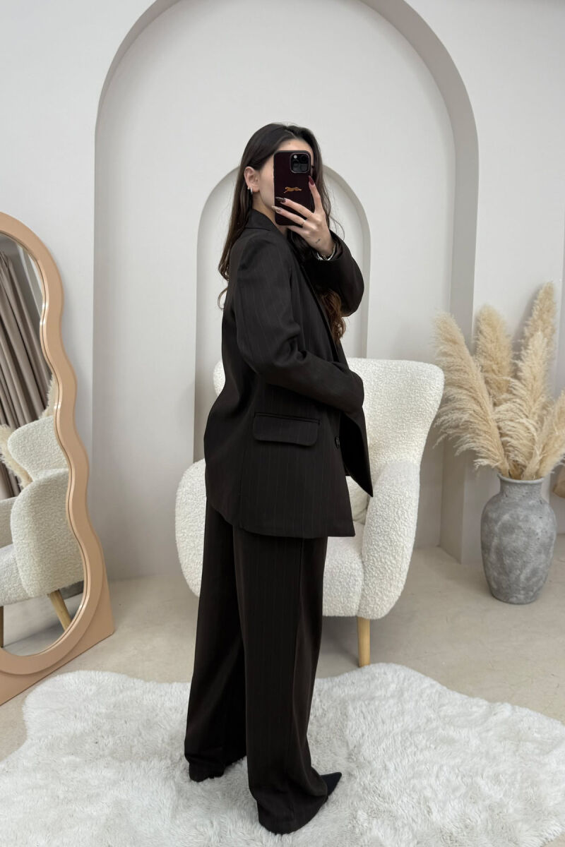 STRIPED JACKET+TROUSERS SIMPLE WOMEN SET DARK BROWN/KAE - 3