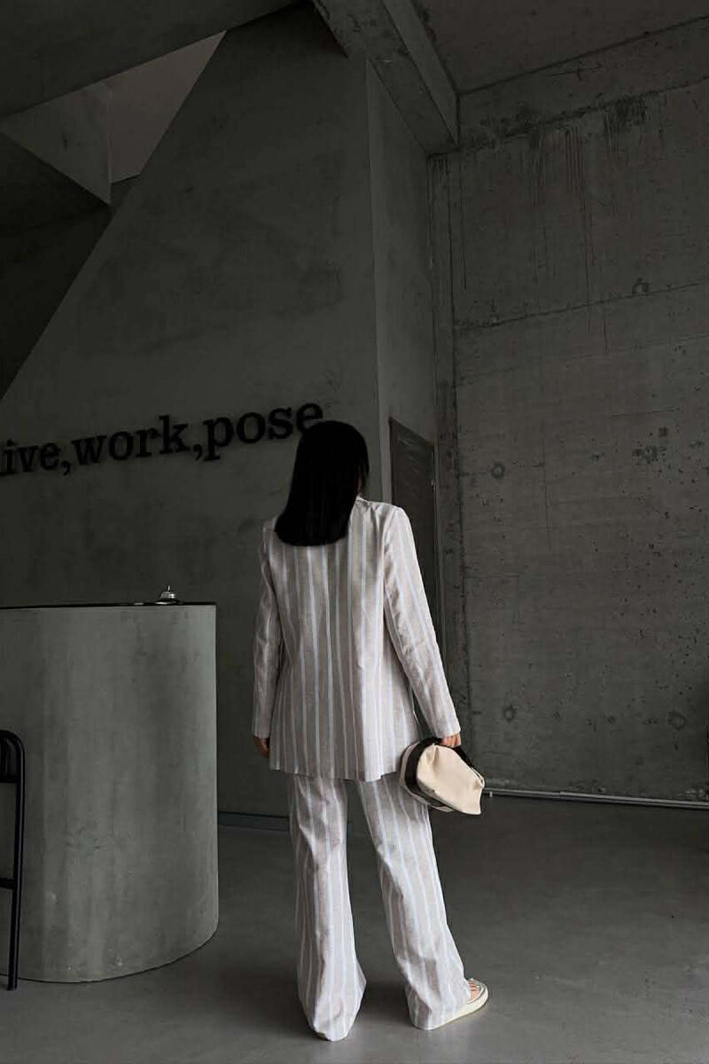 STRIPED JACKET+VEST+TROUSERS 3 PIECE WOMEN SET LIGHT BEIGE/BZHZB - 2