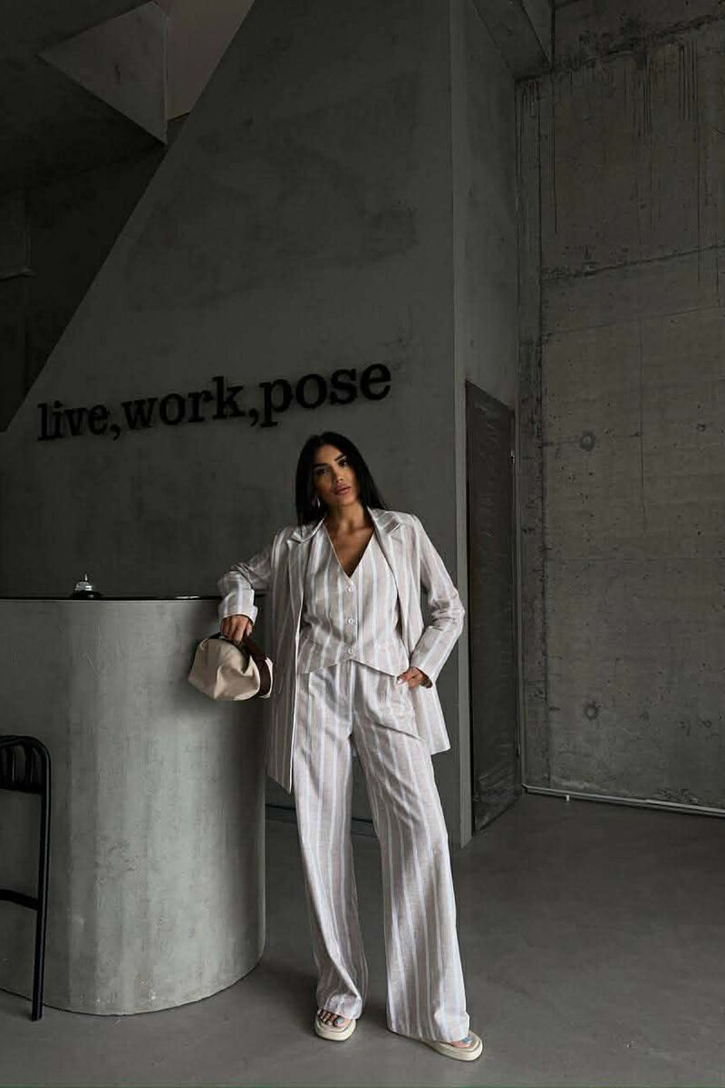 STRIPED JACKET+VEST+TROUSERS 3 PIECE WOMEN SET LIGHT BEIGE/BZHZB - 4