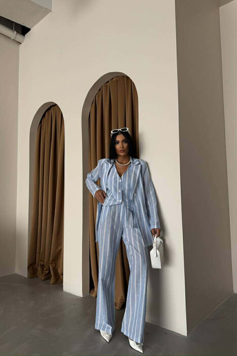 STRIPED JACKET+VEST+TROUSERS 3 PIECE WOMEN SET LIGHTBLUE/BZ - 4