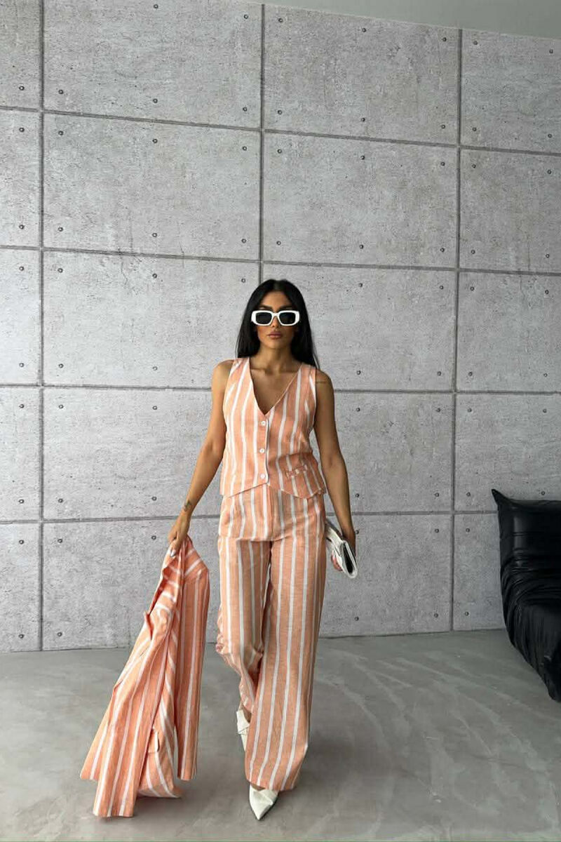 STRIPED JACKET+VEST+TROUSERS 3 PIECE WOMEN SET ORANGE/PORTOKALLI - 3