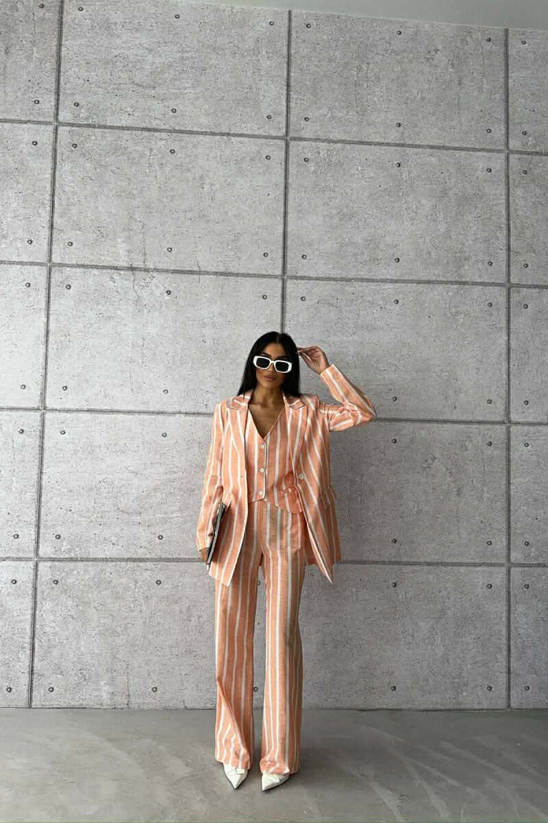 STRIPED JACKET+VEST+TROUSERS 3 PIECE WOMEN SET ORANGE/PORTOKALLI - 4