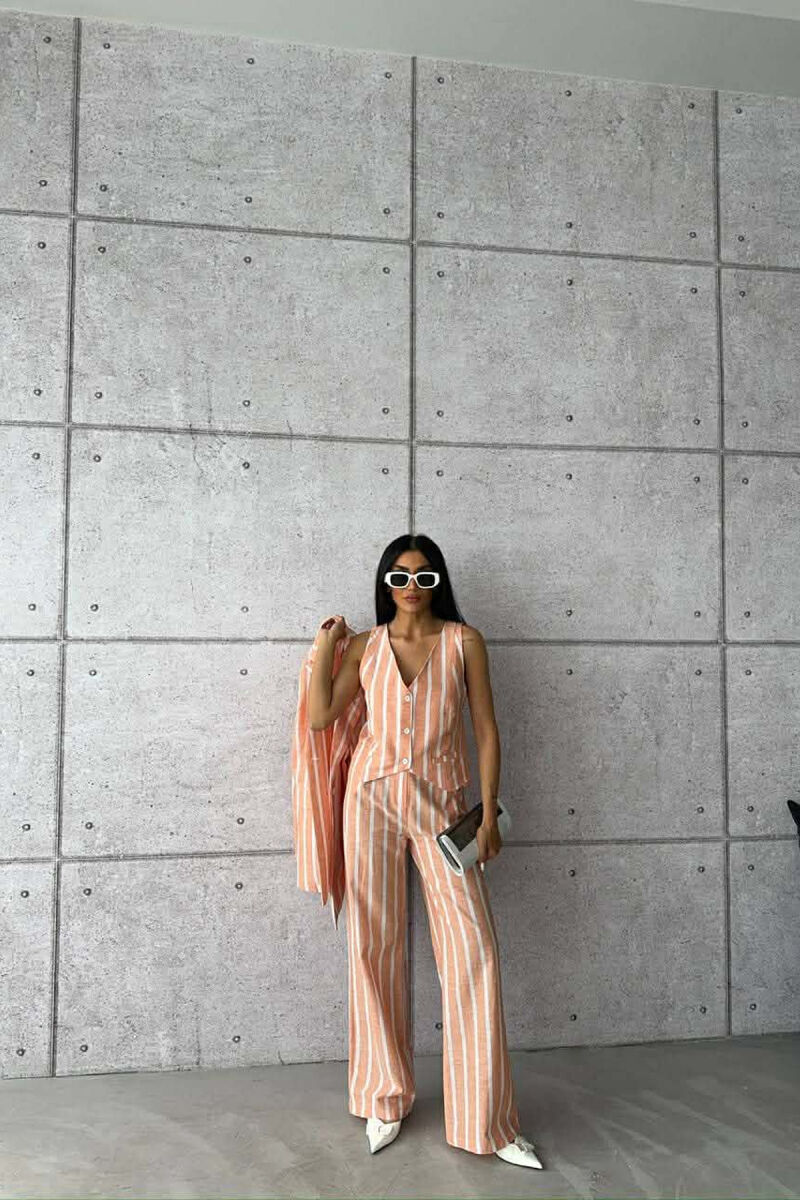 STRIPED JACKET+VEST+TROUSERS 3 PIECE WOMEN SET ORANGE/PORTOKALLI - 6