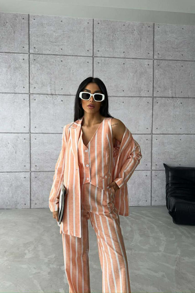 STRIPED JACKET+VEST+TROUSERS 3 PIECE WOMEN SET ORANGE/PORTOKALLI - 7