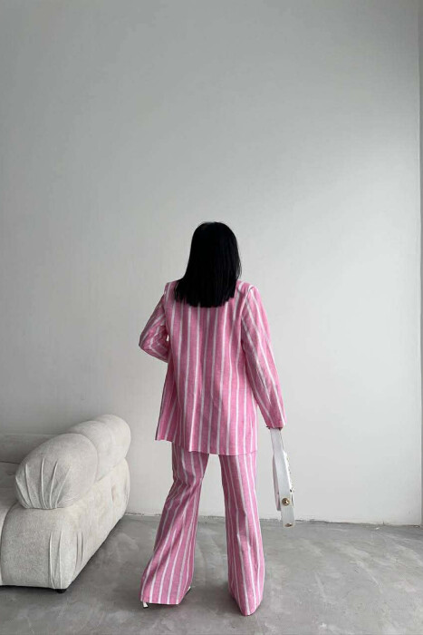 STRIPED JACKET+VEST+TROUSERS 3 PIECE WOMEN SET PINK/ROZE - 5