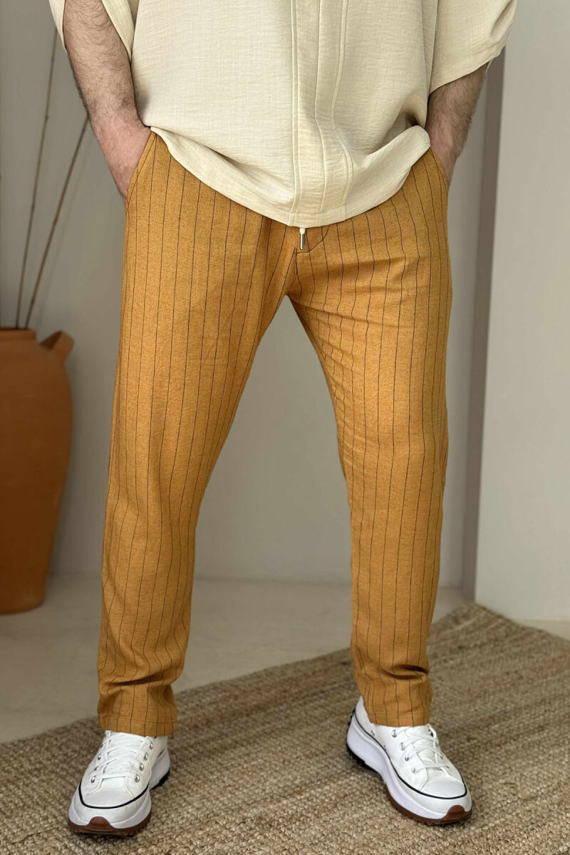 STRIPED LACING DETAIL MEN PANTS MUSTARD/MUSTARDE - 2