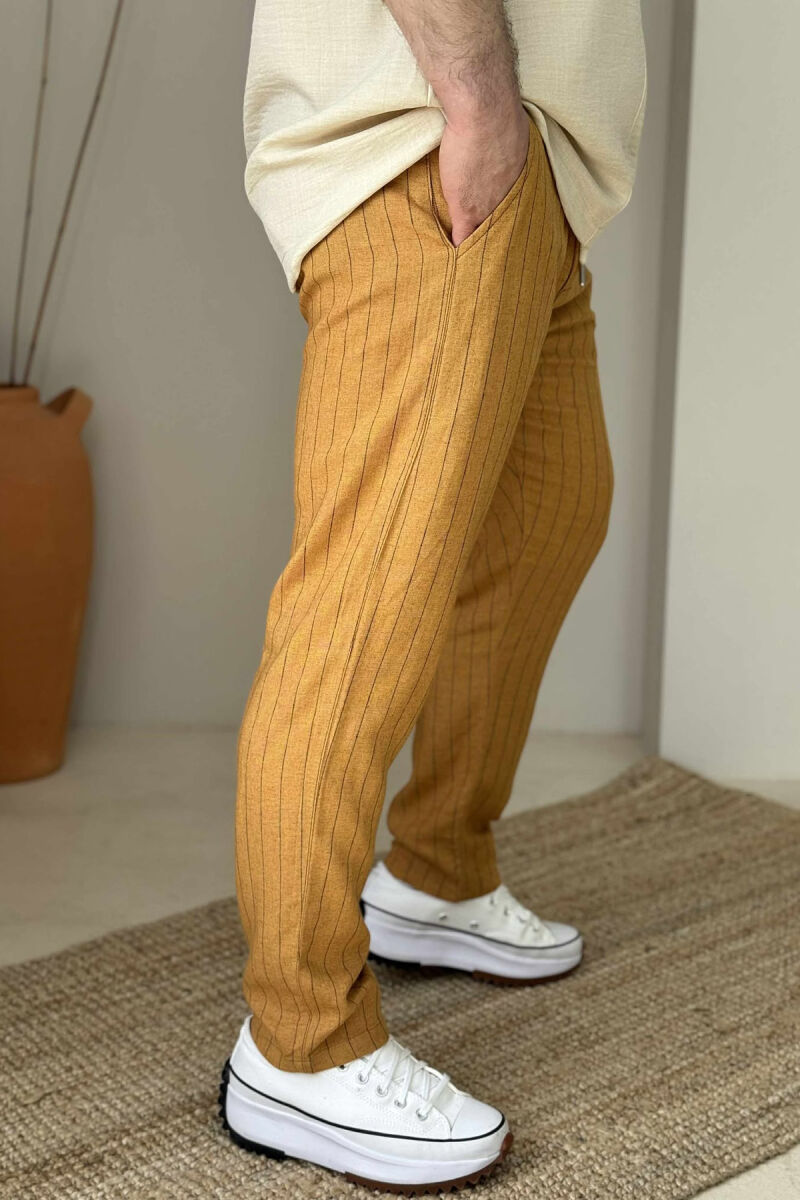 STRIPED LACING DETAIL MEN PANTS MUSTARD/MUSTARDE - 3