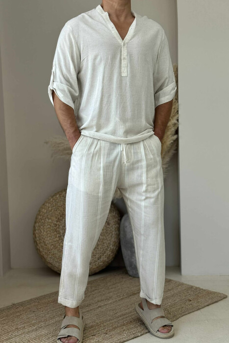 STRIPED LACINGS MEN PANTS CREAM/KREM - 1