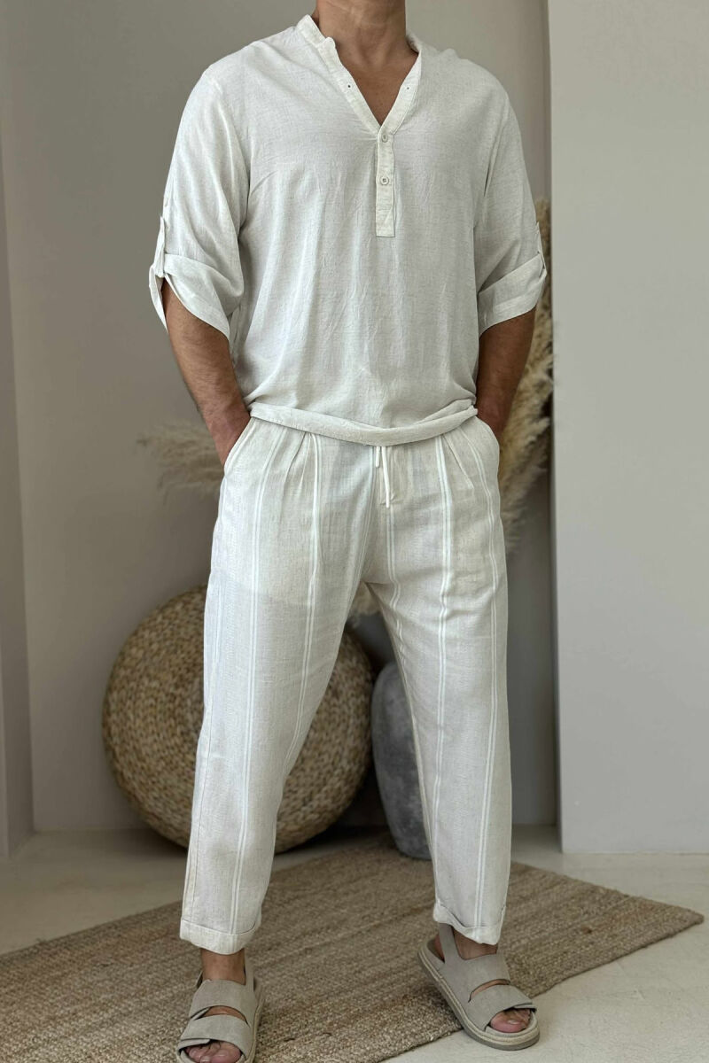 STRIPED LACINGS MEN PANTS CREAM/KREM - 1