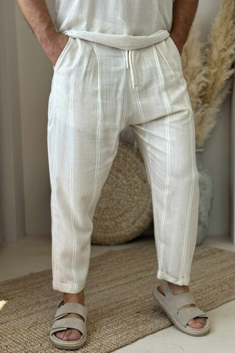 STRIPED LACINGS MEN PANTS CREAM/KREM - 2