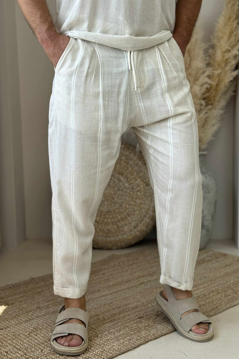 STRIPED LACINGS MEN PANTS CREAM/KREM - 2