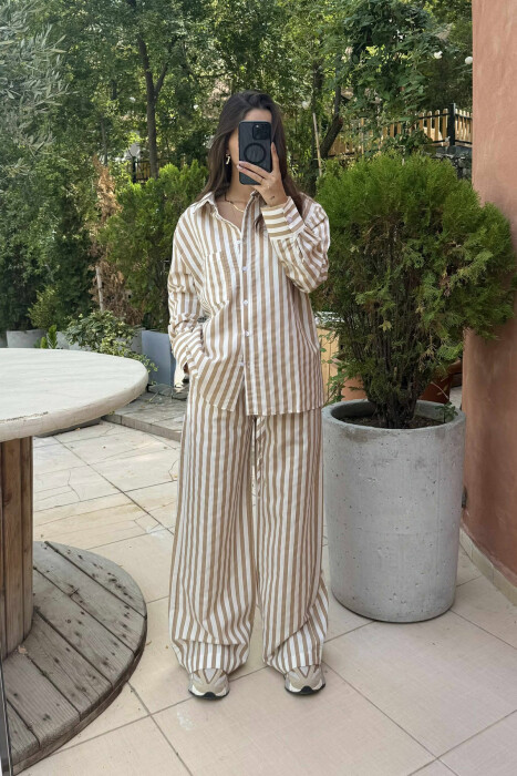 SET ME VIJA KËMISHË+PANTALLONA PËR FEMRA NË NGJYRËN BEZHË - KLAUDIO FASHION