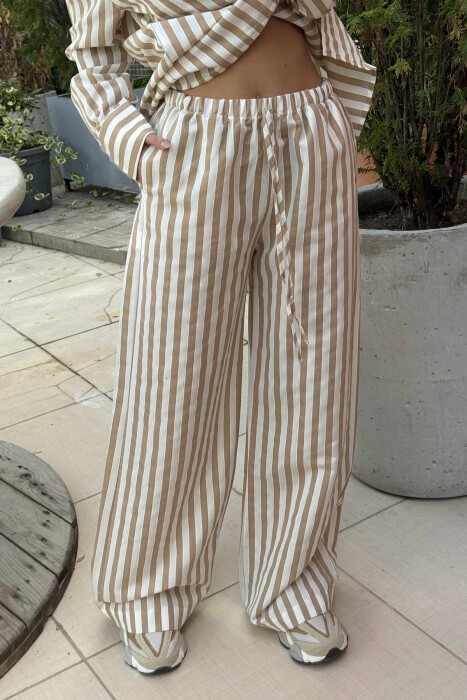 STRIPED LONG SLEEVE SHIRT+TROUSERS WOMEN SET BEIGE/BEZHE - 6