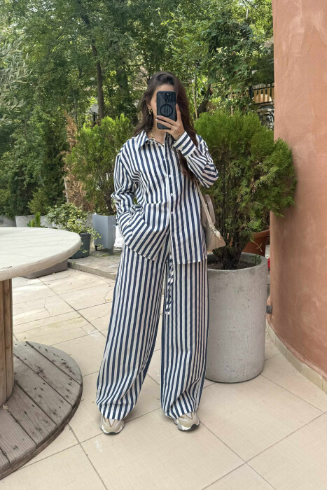 STRIPED LONG SLEEVE SHIRT+TROUSERS WOMEN SET BLUE/BLU - 4