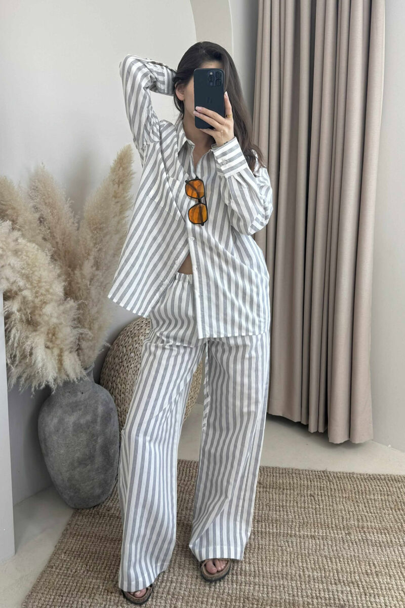 STRIPED LONG SLEEVE SHIRT+TROUSERS WOMEN SET GREY/GRI - 2