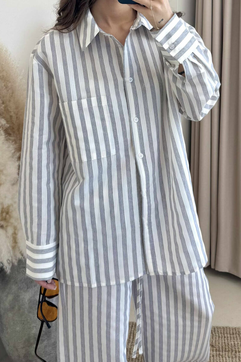 STRIPED LONG SLEEVE SHIRT+TROUSERS WOMEN SET GREY/GRI - 3