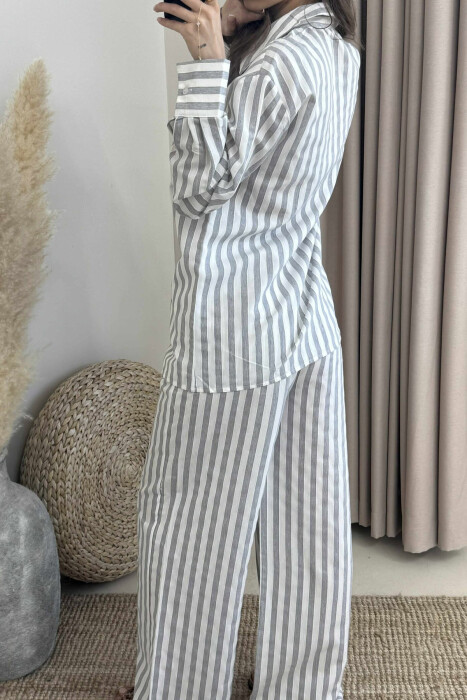 STRIPED LONG SLEEVE SHIRT+TROUSERS WOMEN SET GREY/GRI - 5