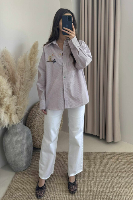 STRIPED LONG SLEEVE WOMEN SHIRT BURGUNDY/VISHNJE - 1