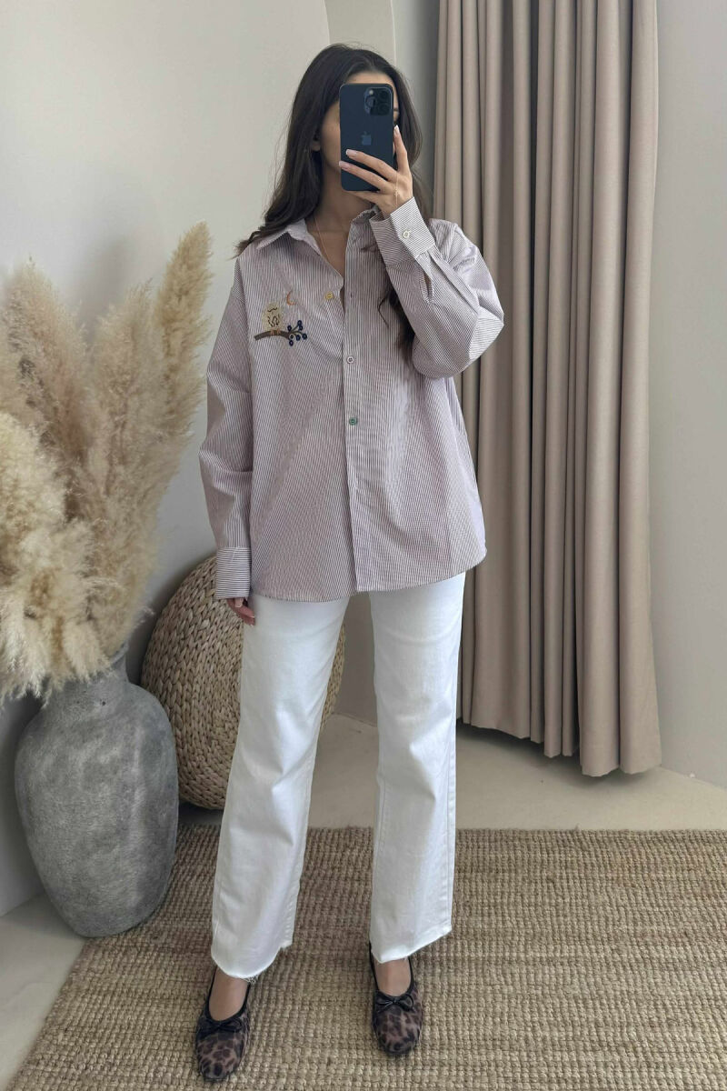 STRIPED LONG SLEEVE WOMEN SHIRT BURGUNDY/VISHNJE - 1