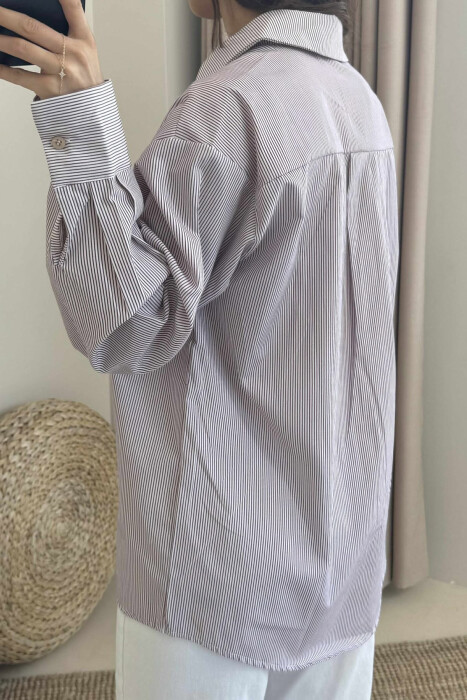 STRIPED LONG SLEEVE WOMEN SHIRT BURGUNDY/VISHNJE - 2