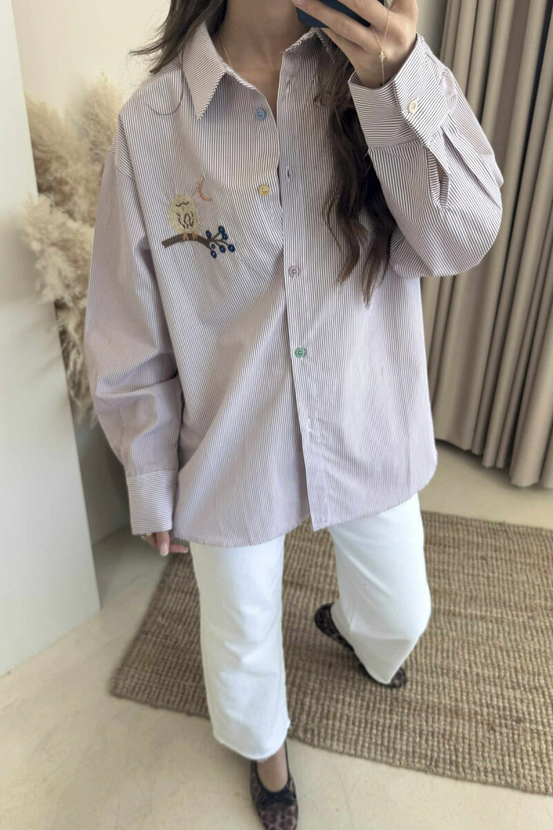 STRIPED LONG SLEEVE WOMEN SHIRT BURGUNDY/VISHNJE - 4