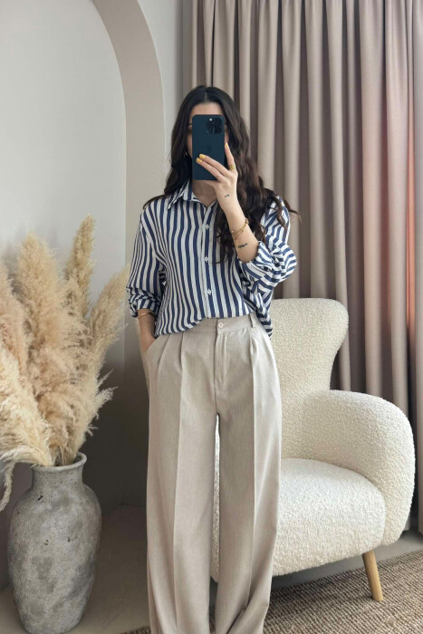 STRIPED LONG SLEEVES WOMEN SHIRT BLUE/BLU - 2