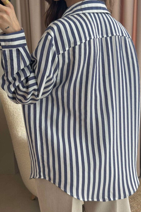 STRIPED LONG SLEEVES WOMEN SHIRT BLUE/BLU - 4