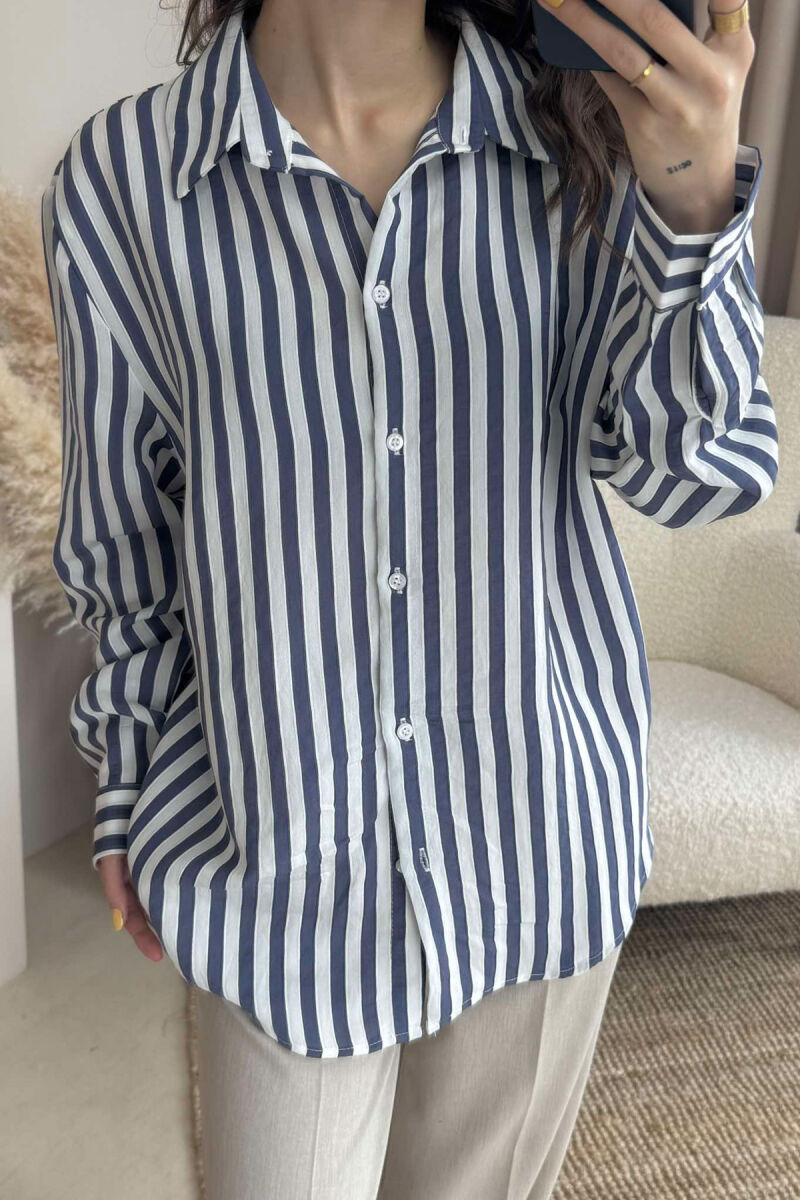 STRIPED LONG SLEEVES WOMEN SHIRT BLUE/BLU - 5