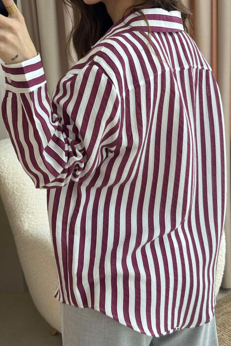 STRIPED LONG SLEEVES WOMEN SHIRT BURGUNDY/VISHNJE - 2