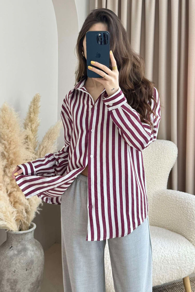 STRIPED LONG SLEEVES WOMEN SHIRT BURGUNDY/VISHNJE - 4