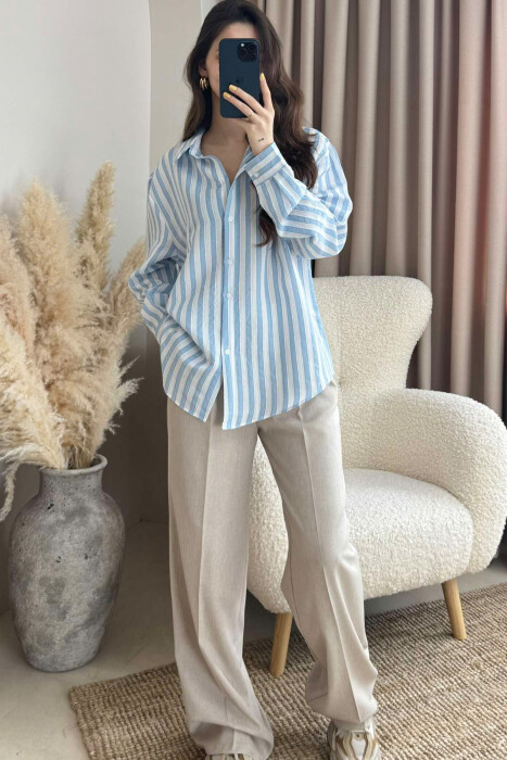 STRIPED LONG SLEEVES WOMEN SHIRT LIGHTBLUE/BZ 