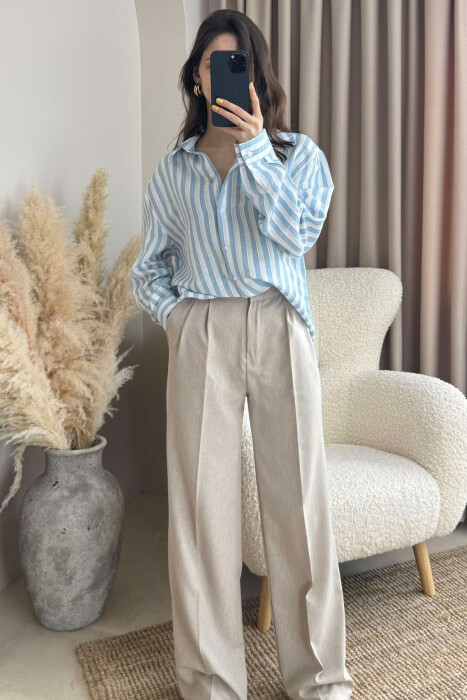 STRIPED LONG SLEEVES WOMEN SHIRT LIGHTBLUE/BZ - 3