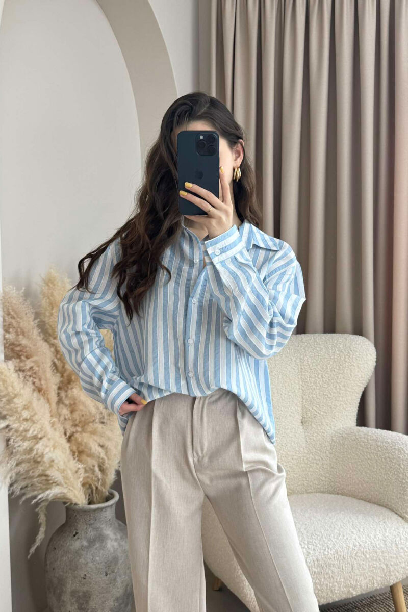 STRIPED LONG SLEEVES WOMEN SHIRT LIGHTBLUE/BZ - 4