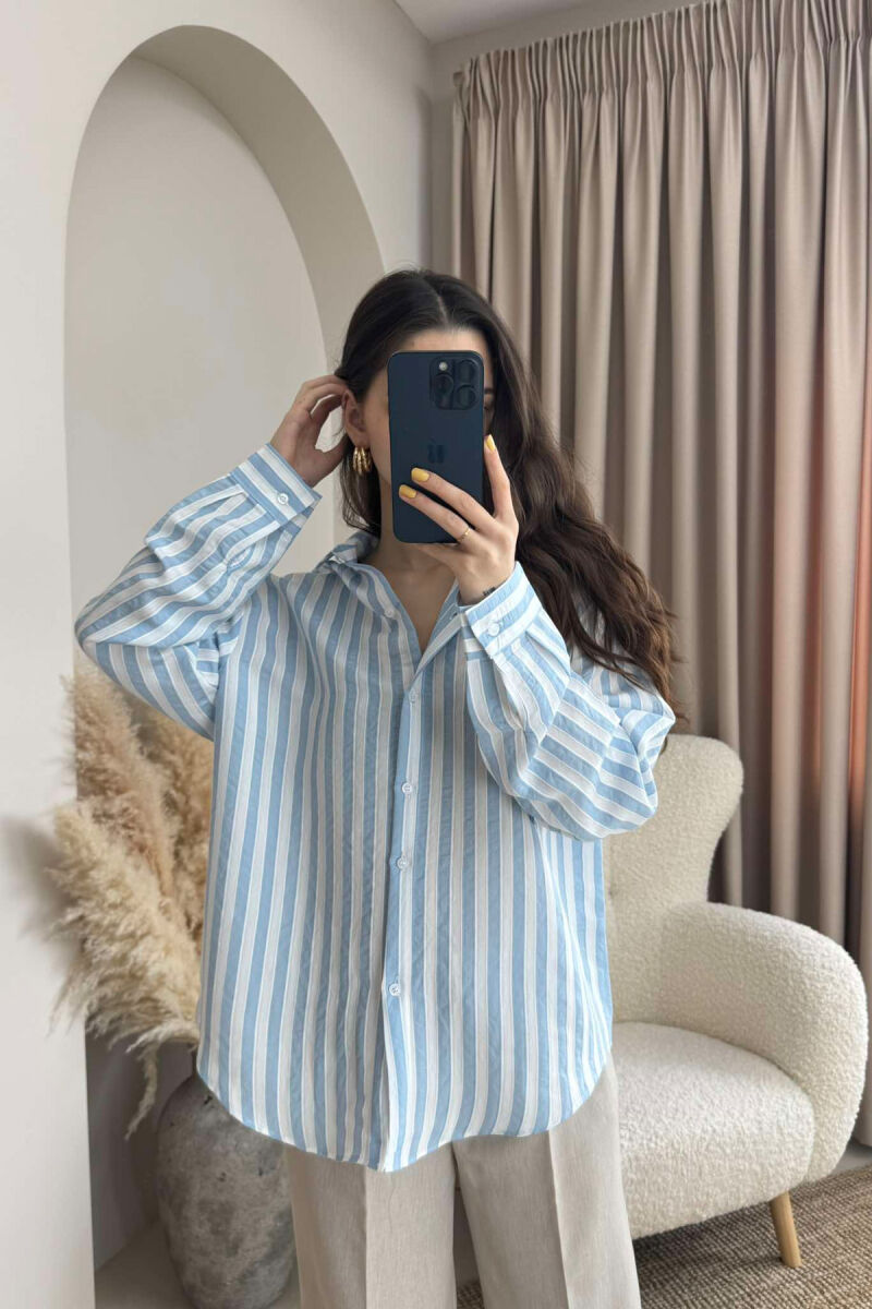 STRIPED LONG SLEEVES WOMEN SHIRT LIGHTBLUE/BZ - 5