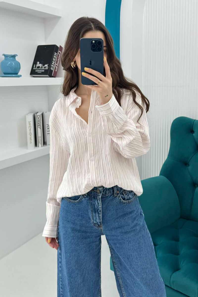 STRIPED LONG SLEEVES WOMEN SHIRT POWDER/PUDER - 1