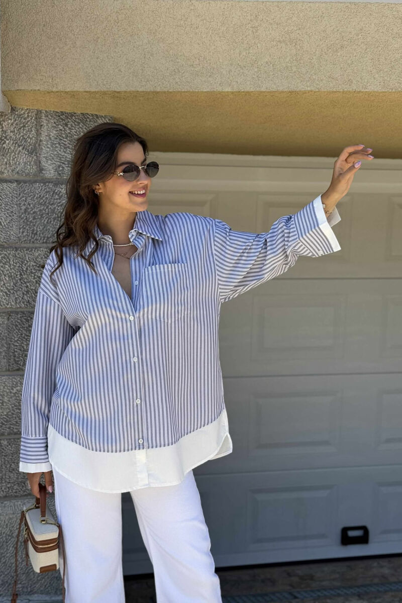 STRIPED LONG WOMEN SHIRT GREY/GRI - 1