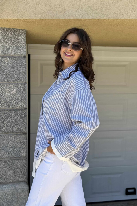 STRIPED LONG WOMEN SHIRT GREY/GRI - 2