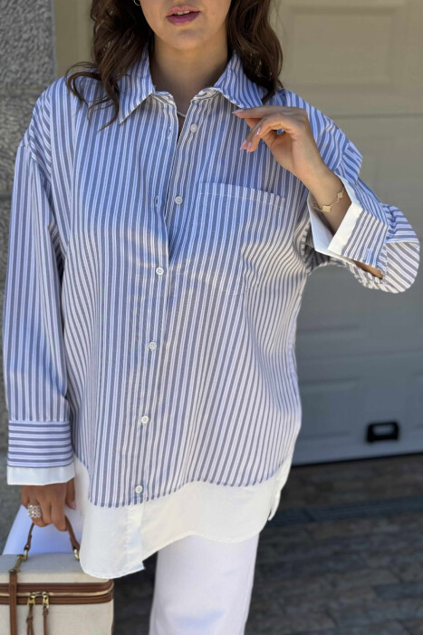 STRIPED LONG WOMEN SHIRT GREY/GRI - 3